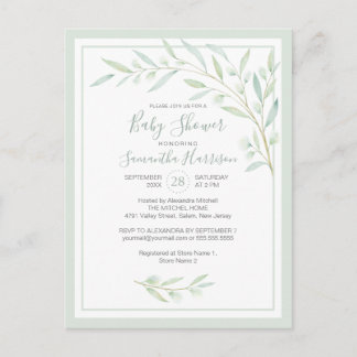 Budget Grey Botanical Elegant Sage Baby Shower Inbjudan Vykort