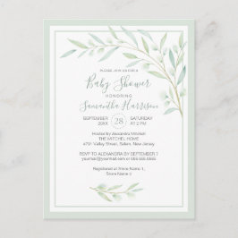 Budget Grey Botanical Elegant Sage Baby Shower Inbjudan Vykort