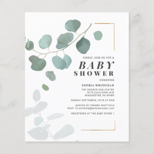 Budget Grey Eucalyptus Baby Shower-inbjudan