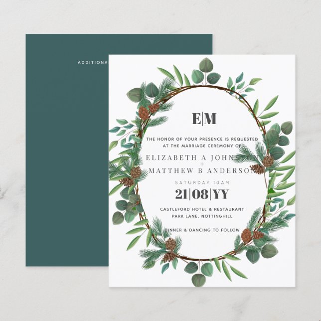 Budget Grey Gräs Cone Wedding bjudande (Fram/baksida)