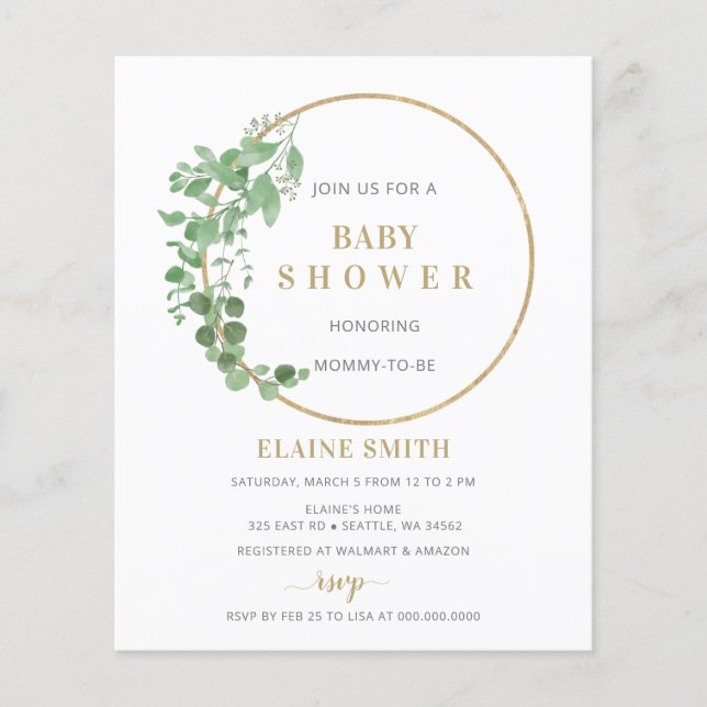 Budget Grey Guld Baby Shower-inbjudan (Framsida)