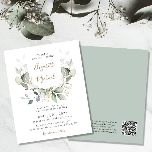 Budget Grey QR Code Wedding bjudande (An elegant wedding Invitation to set the tone for an unforgettable event)