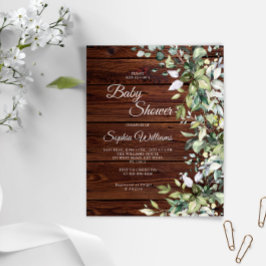 Budget Grey Rustic Wood Baby Shower-inbjudan