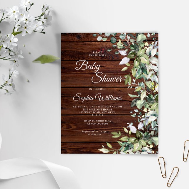 Budget Grey Rustic Wood Baby Shower-inbjudan (Skapare uppladdad)