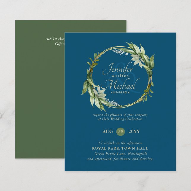 BUDGET Grey Wandemodern bröllopsinbjudan (Fram/baksida)