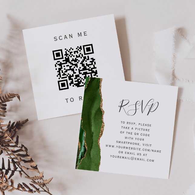 Budget Grön Guld Agat Bröllops QR-kod RSVP Tilläggskort (Skapare uppladdad)