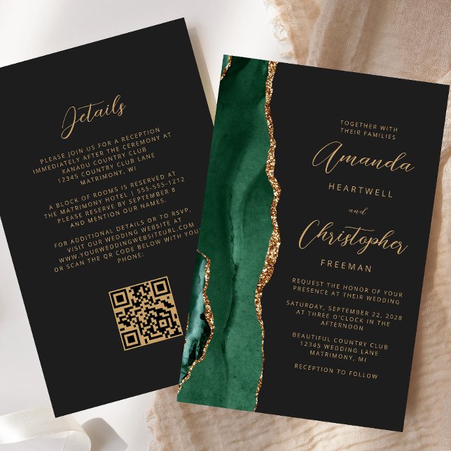 Budget Grön Guld Agat Mörk QR-kod Bröllop (Skapare uppladdad)