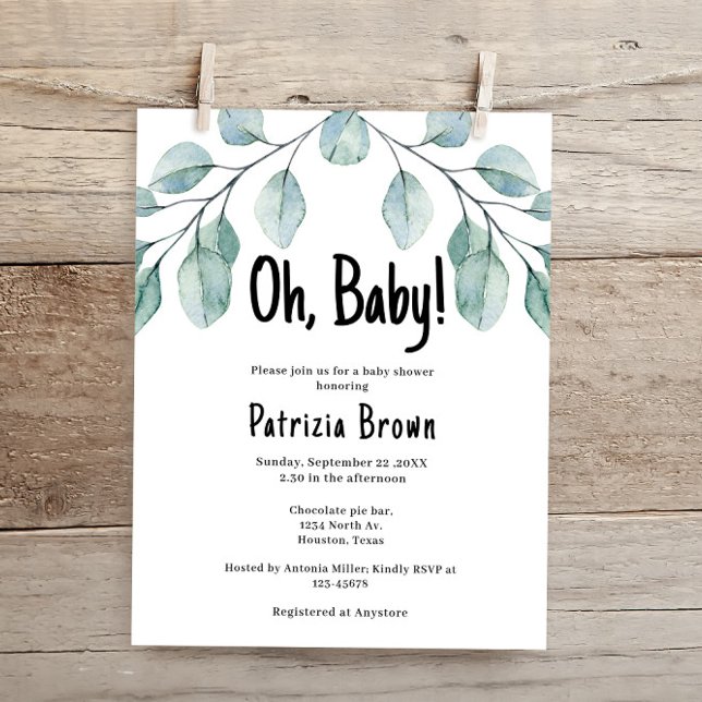 Budget Grön Löv Baby Shower Inbjudan (Skapare uppladdad)