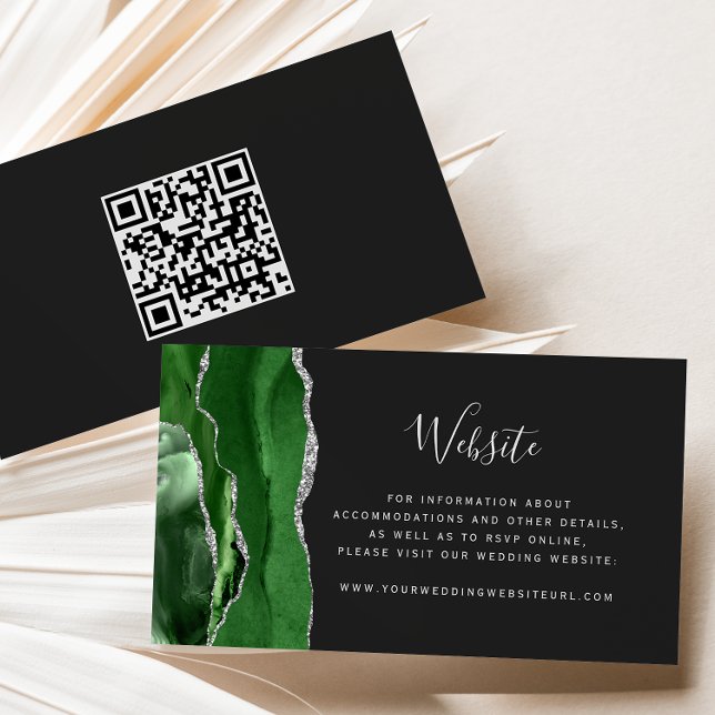 Budget Grön Silver Agate Mörk Bröllops QR-kod Tilläggskort (Skapare uppladdad)