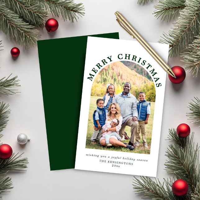 BUDGET Grönt Arch Jul Helgdag Photo (BUDGET Green Arch Christmas Holiday Photo Card)