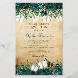 Budget Grönt Butterfly Sweet 16-inbjudan