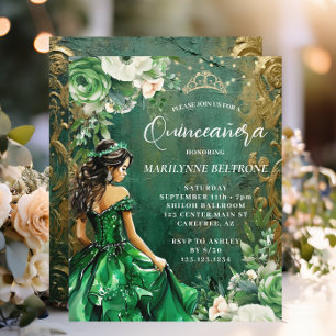 Budget Grönt Guld Blommigt Princess Quinceañera