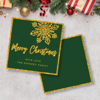Budget Grönt Guld Glitter Snöflinga Mini Julkort Anteckningskort