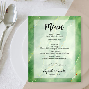 Budget Grönt Guld Marble Bröllop Menu Flygblad
