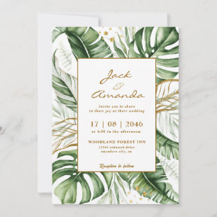 Budget Grönt Löv Boho Greenery bröllopsinbjudan Inbjudningar