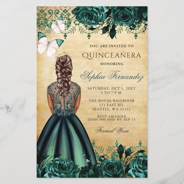 Budget Grönt Princess Quinceañera-inbjudan (Framsida)