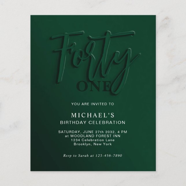 BUDGET Grönt Script 40:e Vuxens födelsedag (Framsida)