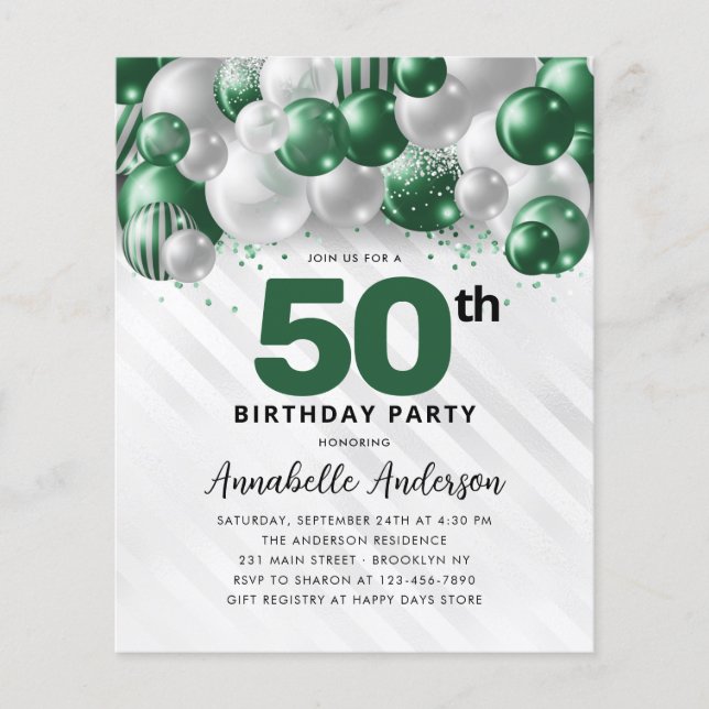 Budget Grönt Silver Balloon Glitter 50:e födelseda (Framsida)