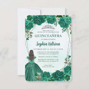 Budget Grönt Silver Blommigt Princess Quinceañera Anteckningskort