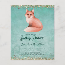Budget Grönt Watercolor Woodland Fox Baby Shower