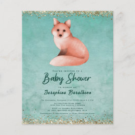 Budget Grönt Watercolor Woodland Fox Baby Shower