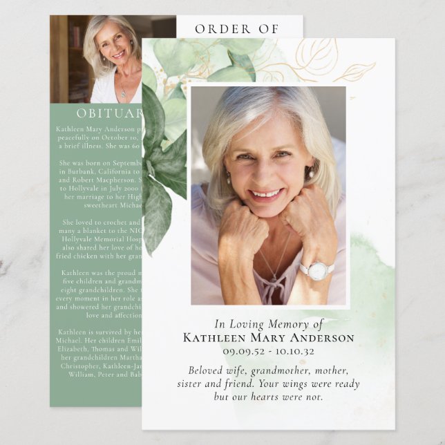 BUDGET Grönyte Foto Minnestjänst Program (Fram/baksida)