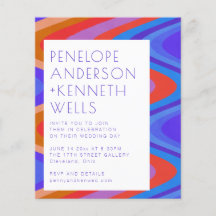 Budget Groovy Kurvig Linjer Blå Röd Bröllop