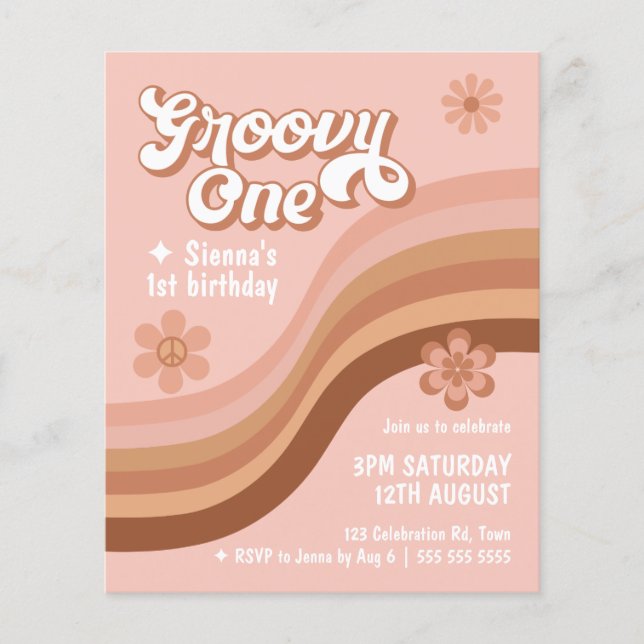 Budget Groovy One Retro Daisy Rosa 1:a födelsedag (Framsida)