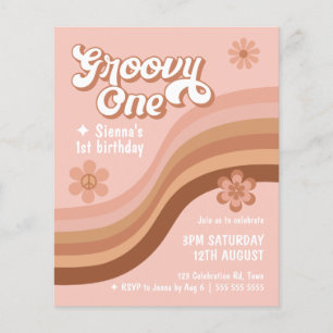 Budget Groovy One Retro Daisy Rosa 1:a födelsedag