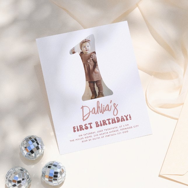 Budget Groovy One Retro Rosa Photo 1st Birthday (Skapare uppladdad)