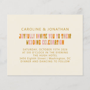 Budget Groovy Orange Rosa Retro-bröllopsinbjudan