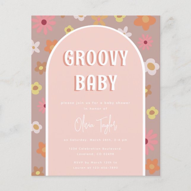 Budget Groovy Retro Girl Baby Shower-inbjudan (Framsida)
