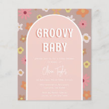 Budget Groovy Retro Girl Baby Shower-inbjudan