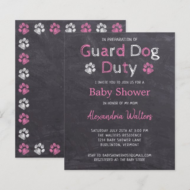 Budget Guard Duty Rosa Girl Baby Shower (Fram/baksida)
