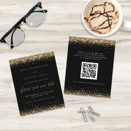 Budget Gul Glitter Bröllop QR-kod Save The Date