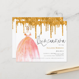 Budget Gul Glitter Droppar Quinceanera Inbjudan