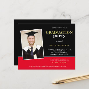Budget Guld Black Red Photo Grad Party-inbjudan