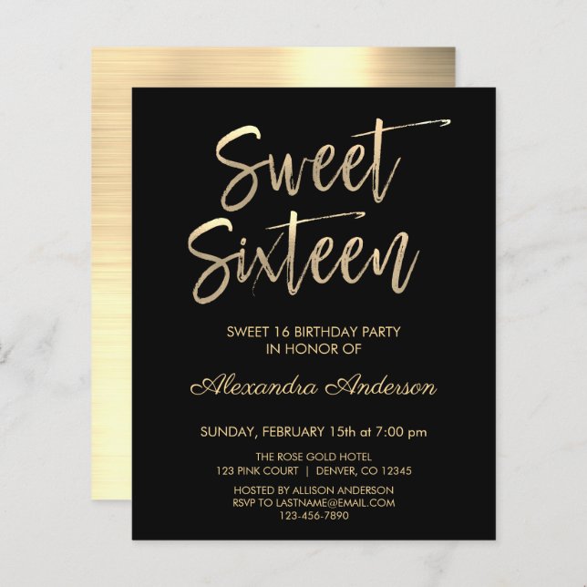 Budget Guld Black Sweet sixteen Birday (Fram/baksida)