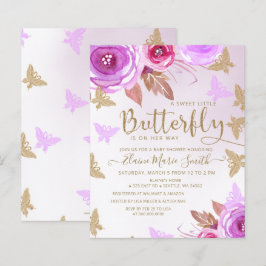 Budget Guld Butterflies Baby Shower-inbjudan