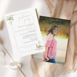 Budget Guld Eucalyptus Greenery Grad Party Inbjuda Inbjudningar
