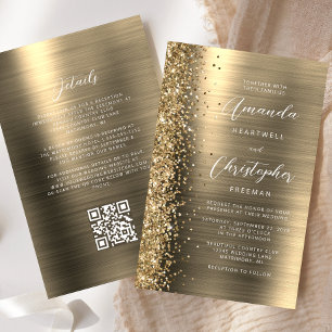 Budget Guld Glam QR-kod Bröllopsinbjudan