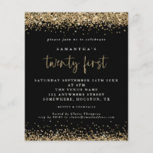 Budget Guld Glitter 21:a inbjudan till svarta part