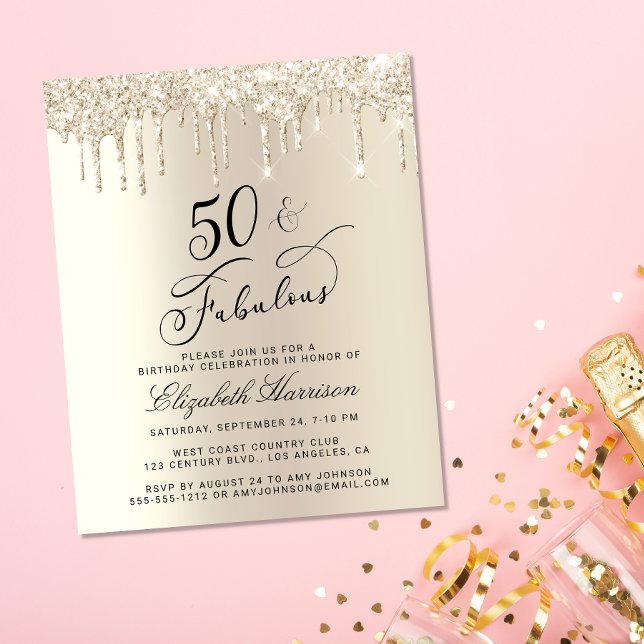 Budget Guld Glitter 50:e födelsedagsinbjudan (Skapare uppladdad)