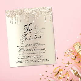 Budget Guld Glitter 50:e födelsedagsinbjudan