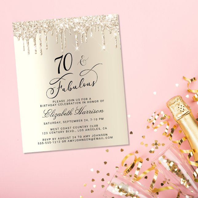 Budget Guld Glitter 70:e födelsedagsinbjudan (Skapare uppladdad)