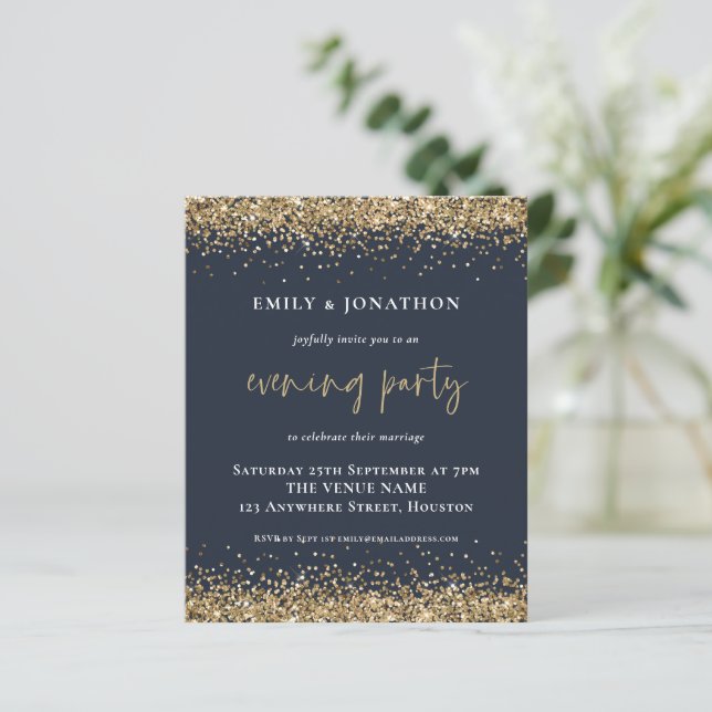 BUDGET Guld Glitter Bröllop Kväll Navyblå (Stående Fram)