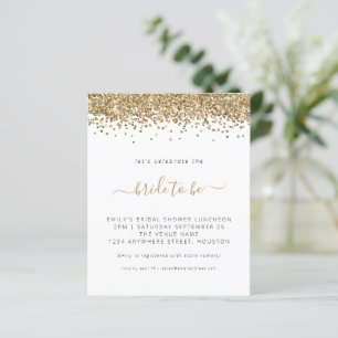 Budget Guld Glitter Bröllopsdusch Inbjudan