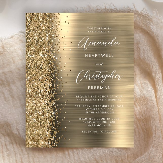 Budget Guld Glitter Bröllopsinbjudan (Skapare uppladdad)