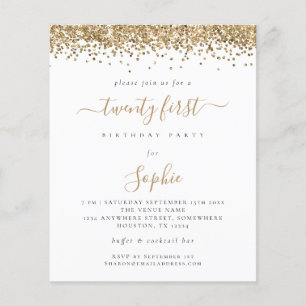 Budget Guld Glitter Girly 21:a partsinbjudan