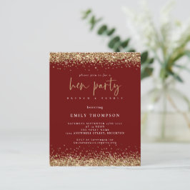 Budget Guld Glitter Hen Party Burgundy Inbjudan
